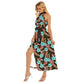 Tropical Hibiscus Women's Wrap Hem Belted Halter Dress
