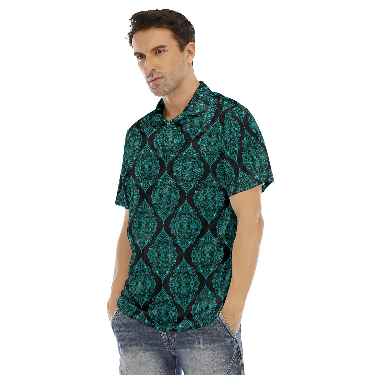 Ottoman Ethnic Black & Teal Men's Polo Shirt | Velvet