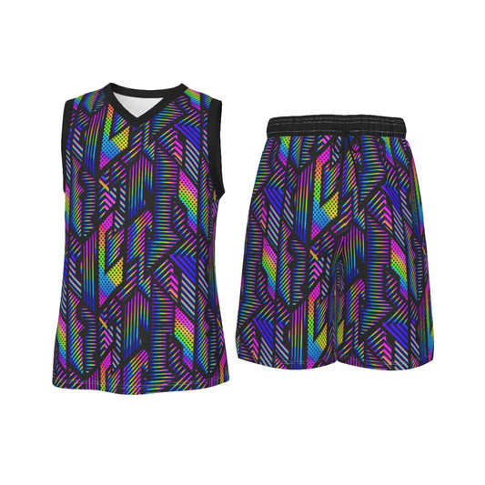 Rainbow Geometric Men's V Neck Basketball Suit