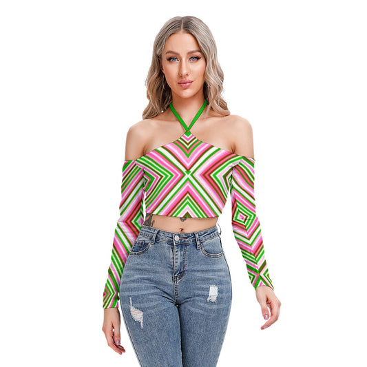 Bold Bright Geometric Neon Colors Women's Halter Lace-up Top