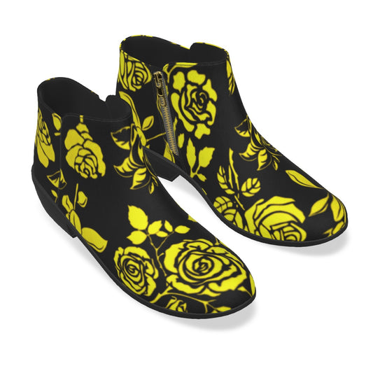 Yellow & Black Roses Men's Fashion Boots