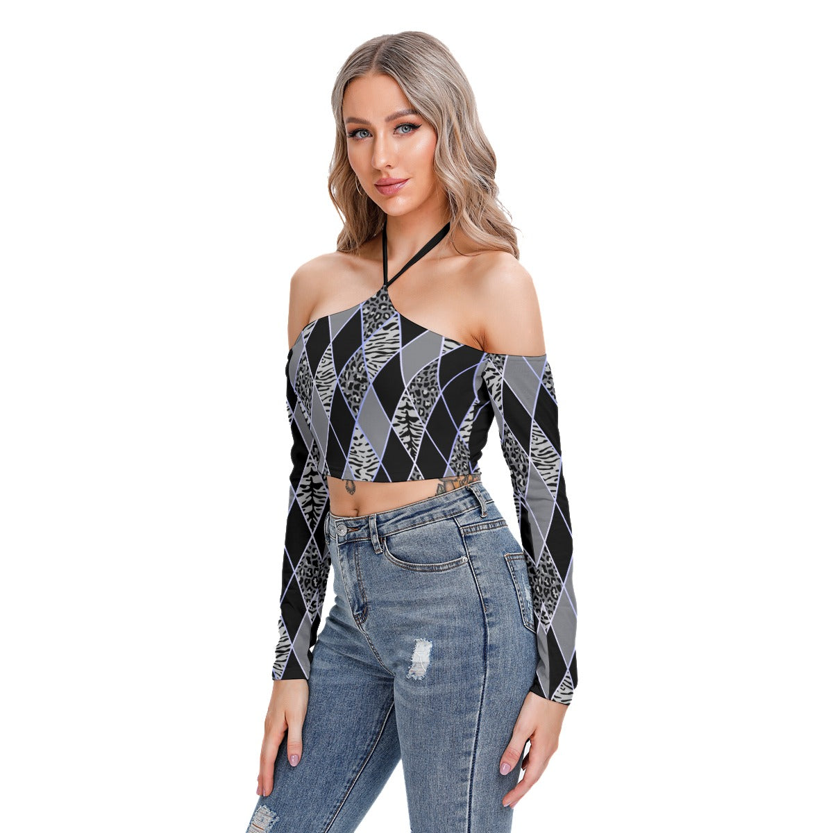 Bellafonte Animal Print Women's Halter Lace-up Top