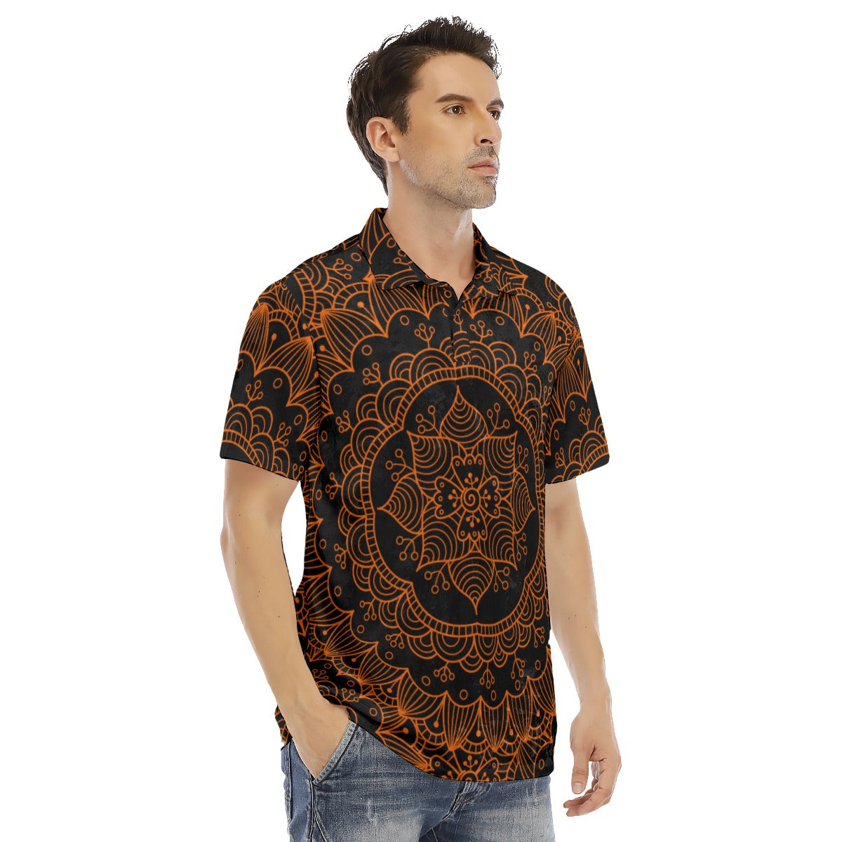 Black & Orange Kingdom Men's Polo Shirt | Velvet