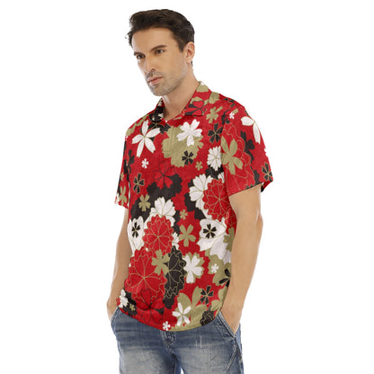 Japanese Style Flowers Men's Polo Shirt | Velvet