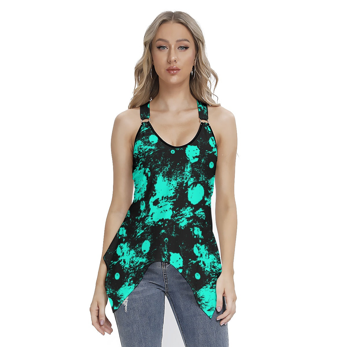 Teal Spots Women's Skinny Sport Tank Top