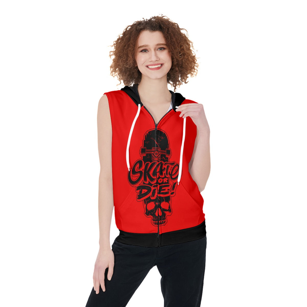 Skate Or Die Women's Zip-up Sleeveless Hoodie