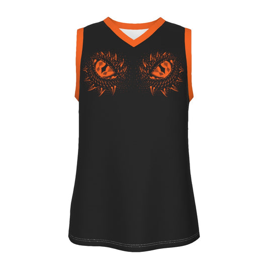 Orange & Black Dragons Eyes Men's V Neck Basketball Top