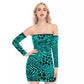 Teal Bellafonte Animal Print Off-shoulder Back Lace-up Dress