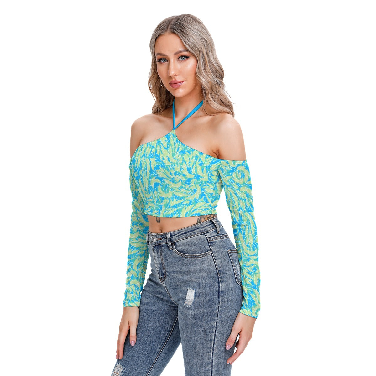 Colorful Abstract Women's Halter Lace-up Top