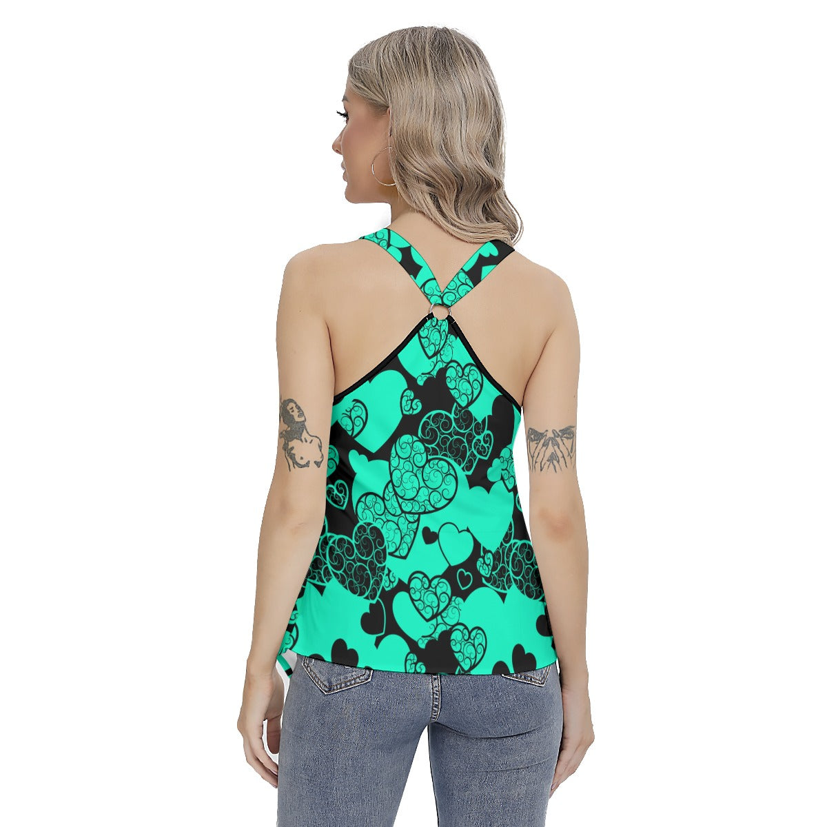 Teal & Black Hearts Women's Skinny Sport Tank Top