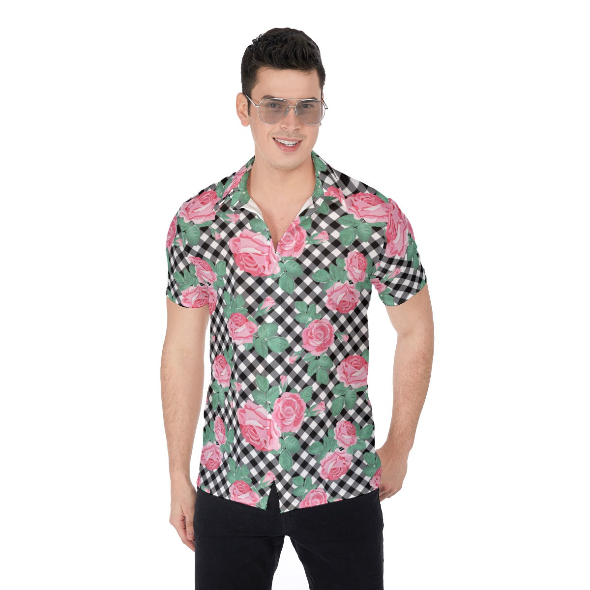 Pink Roses Men's Button Up