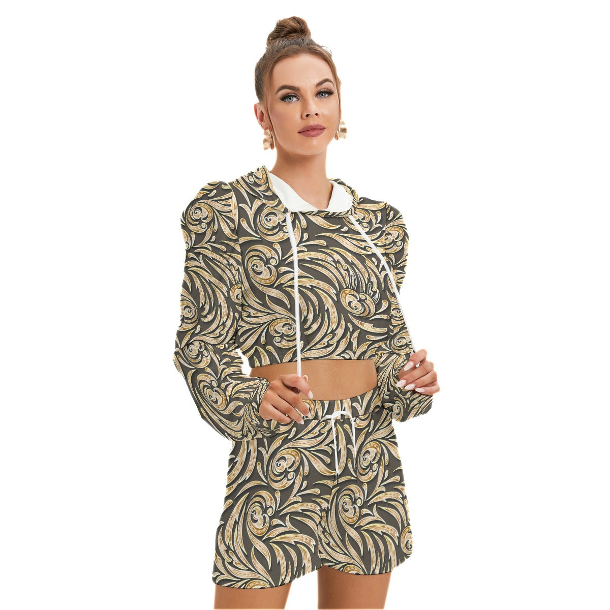 Golden Swirls Women's Mirco Fleece Hoodie And Shorts Set