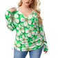 Teal With White Cherry Blossoms Women’s V-neck T-shirt With Side Drawstring(Plus Size)