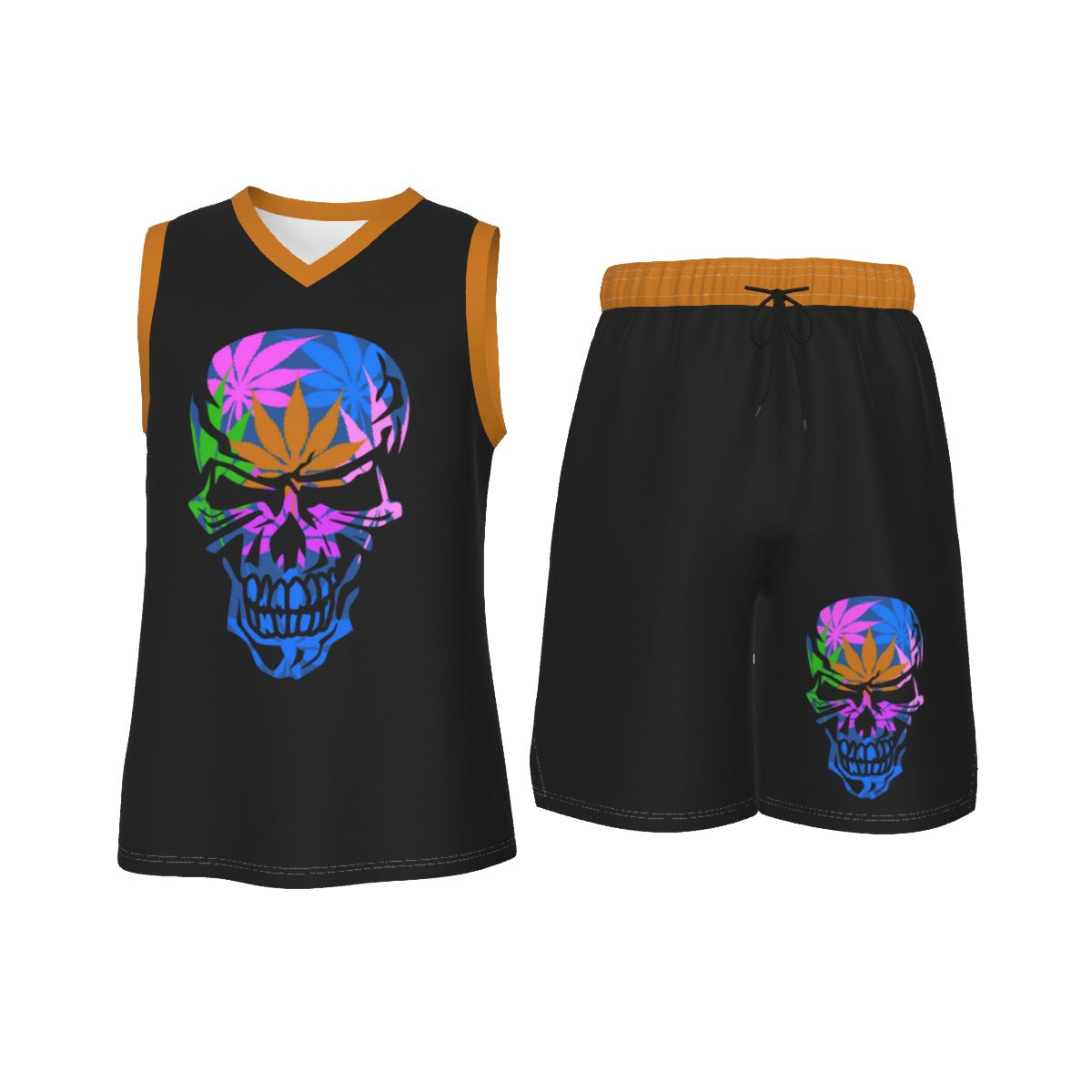 Psychedelic Skull Men's V Neck Basketball Suit