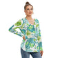 Tropical Flowers Women's Long Sleeve Neckline Tie Sweatshirt