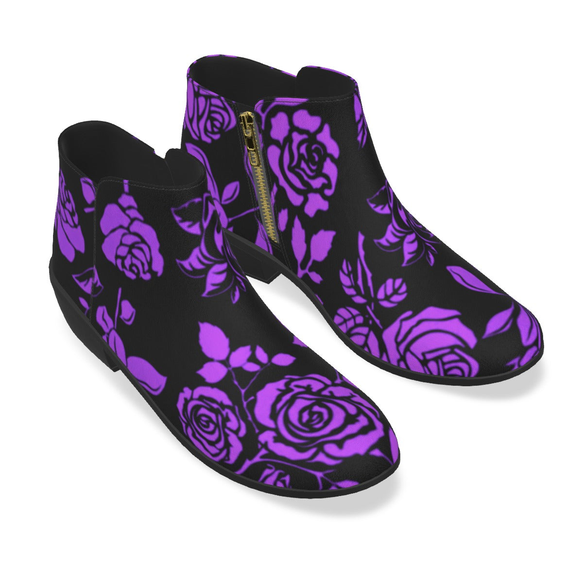 Purple & Black Roses Men's Fashion Boots