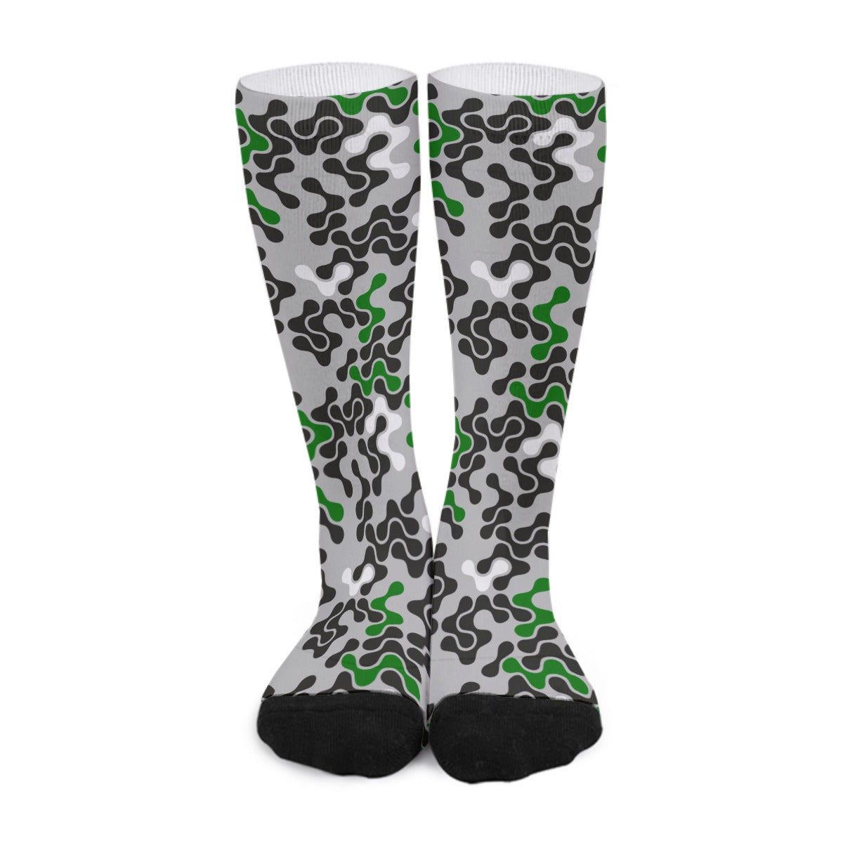 Green, Black & White Abstract Long Socks