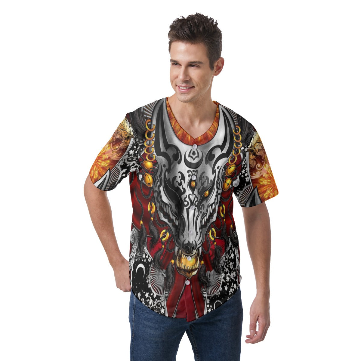 Men's Chinese Wolf Short Sleeve Baseball Jersey