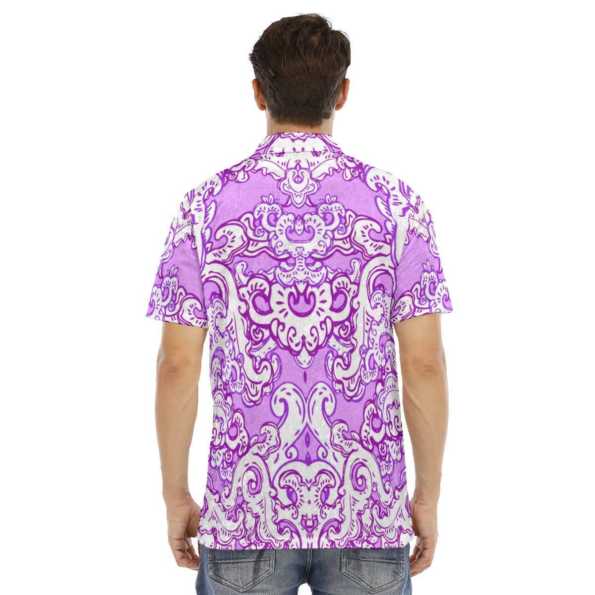 Purple & White Baroque Pattern Men's Polo Shirt | Velvet