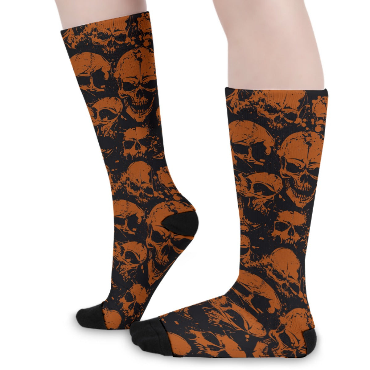 Orange Grunge Skulls Long Socks