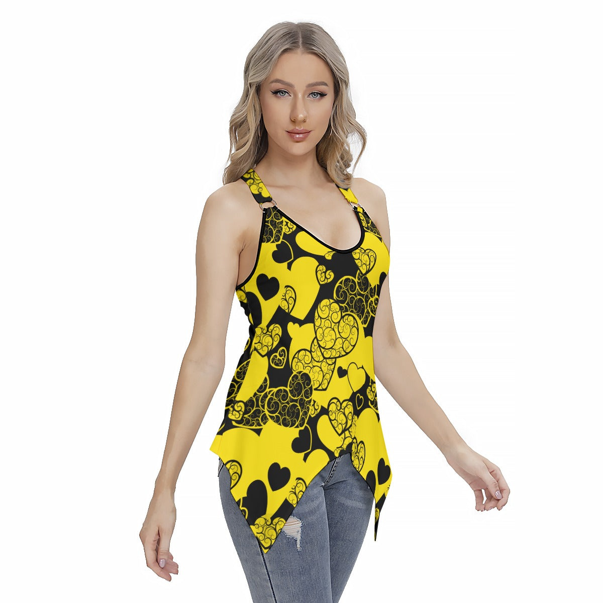 Yellow & Black Hearts Women's Skinny Sport Tank Top