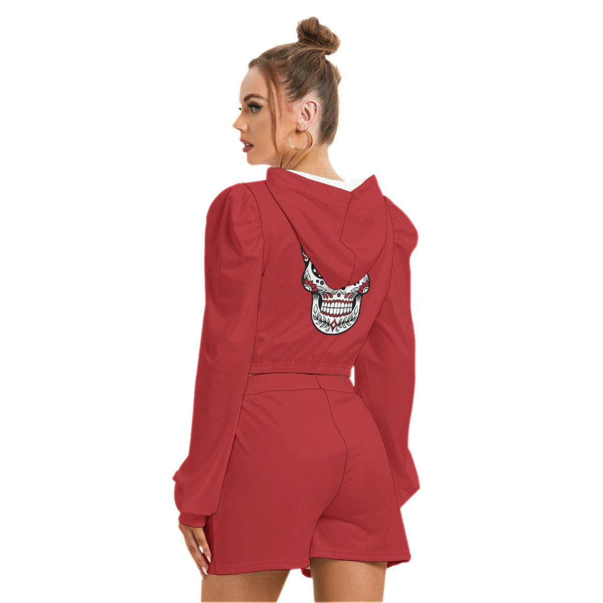 Sugar Skull Red Women's Mirco Fleece Hoodie And Shorts Set