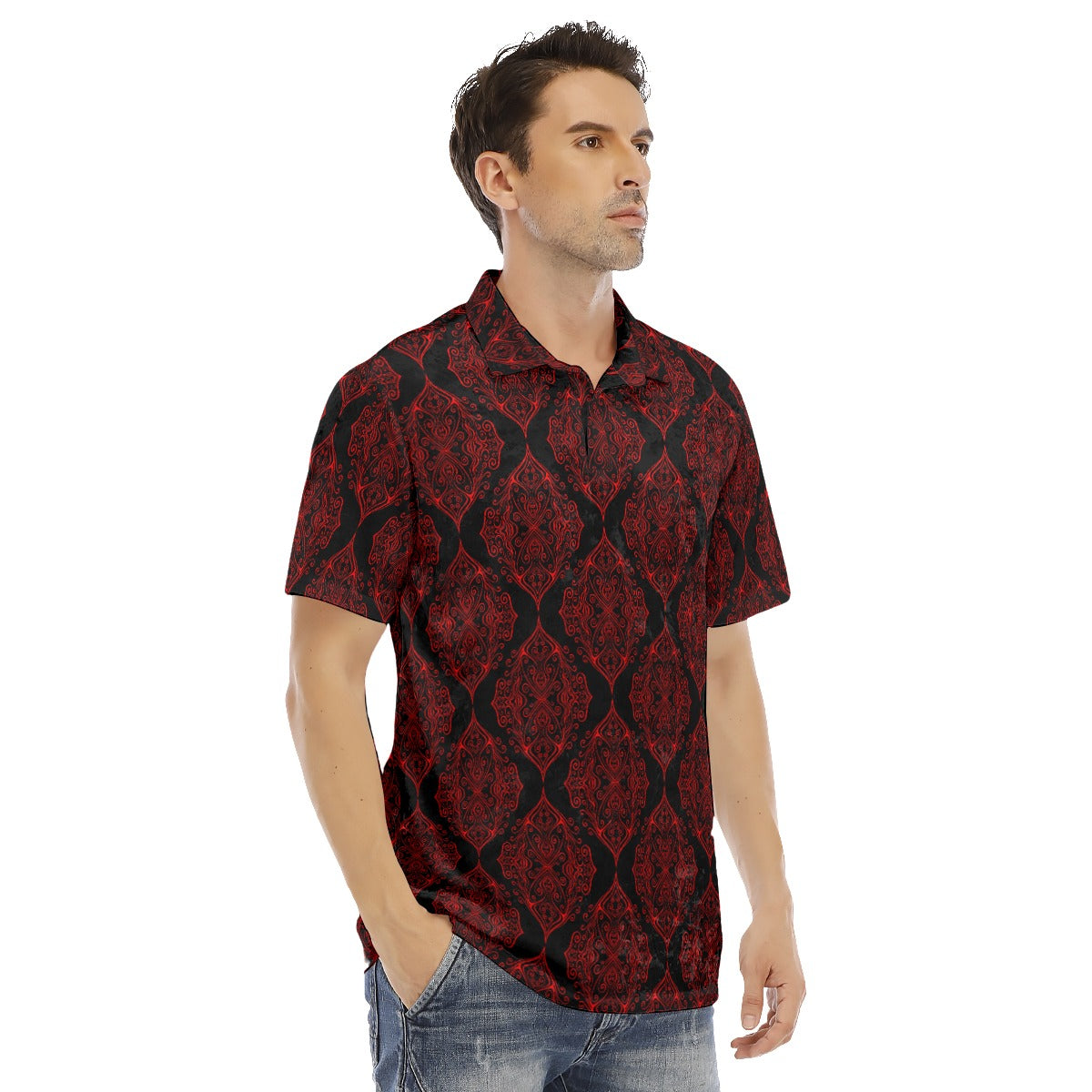 Ottoman Ethnic Black & Red Men's Polo Shirt | Velvet