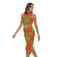 Green With Red Vintage Flowers Women's Tank Top & Split High Skirt Set