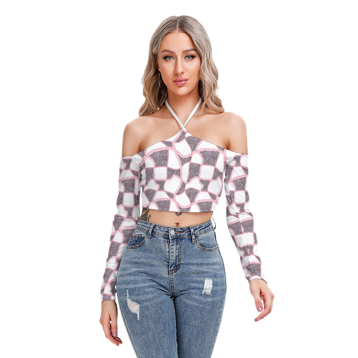 Bellafonte Animal Print Women's Halter Lace-up Top