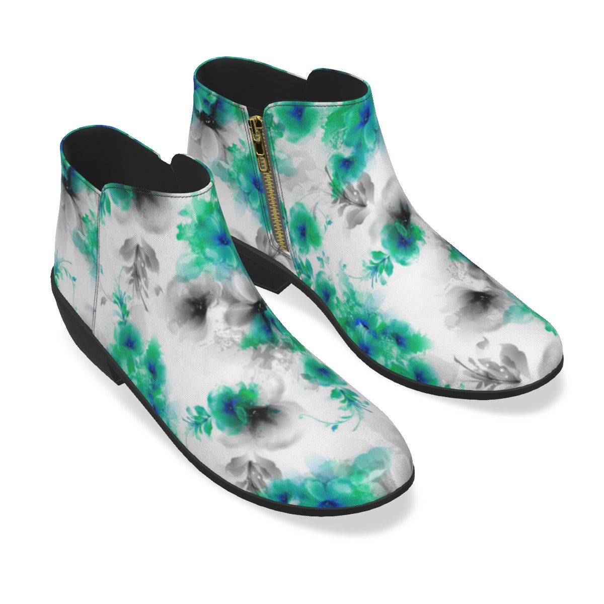 Teal Abstract Flowers Men's Fashion Boots