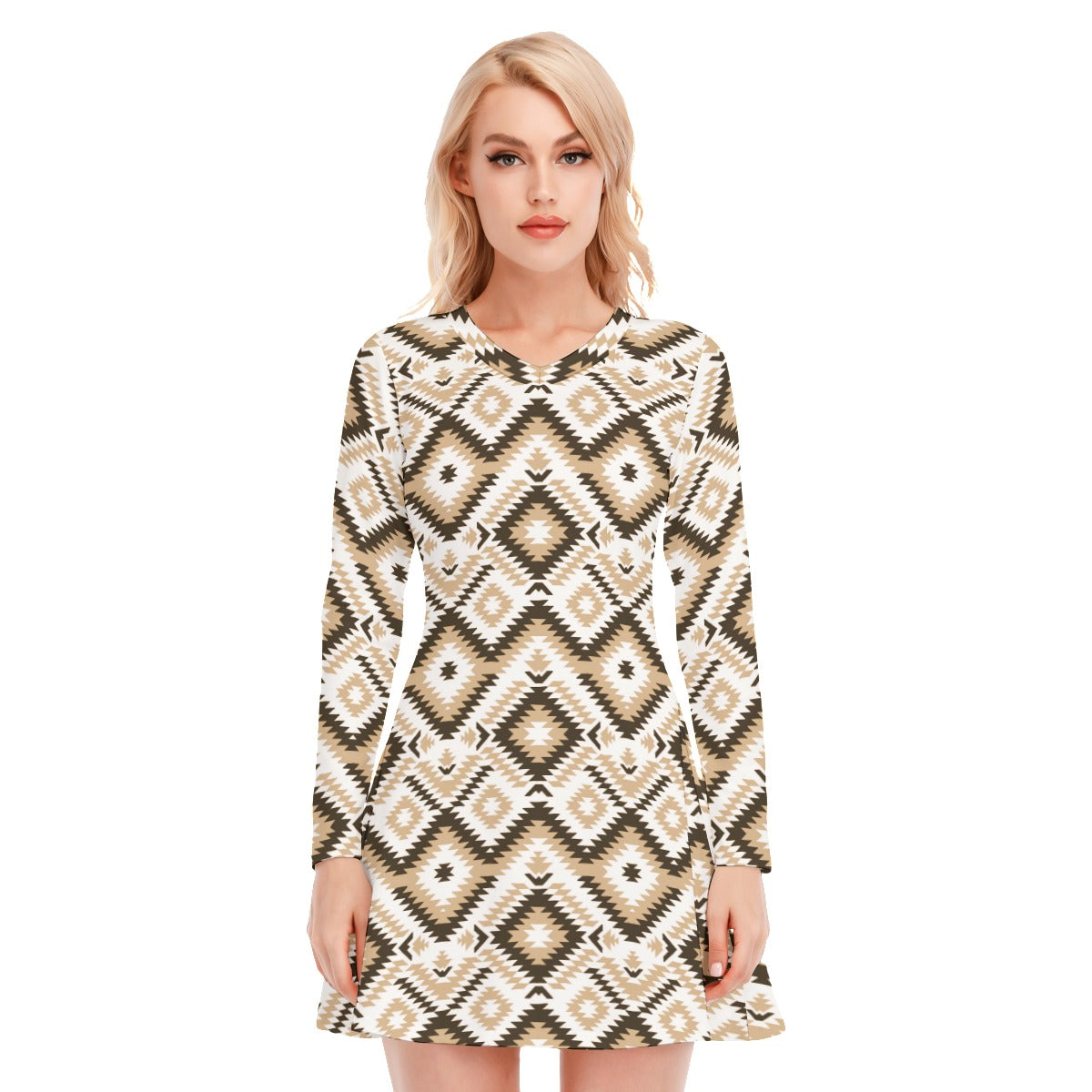 Ethnic Vintage Tribal Women's V-neck Long Sleeve Dress