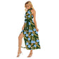 Tropical Hibiscus Women's Wrap Hem Belted Halter Dress