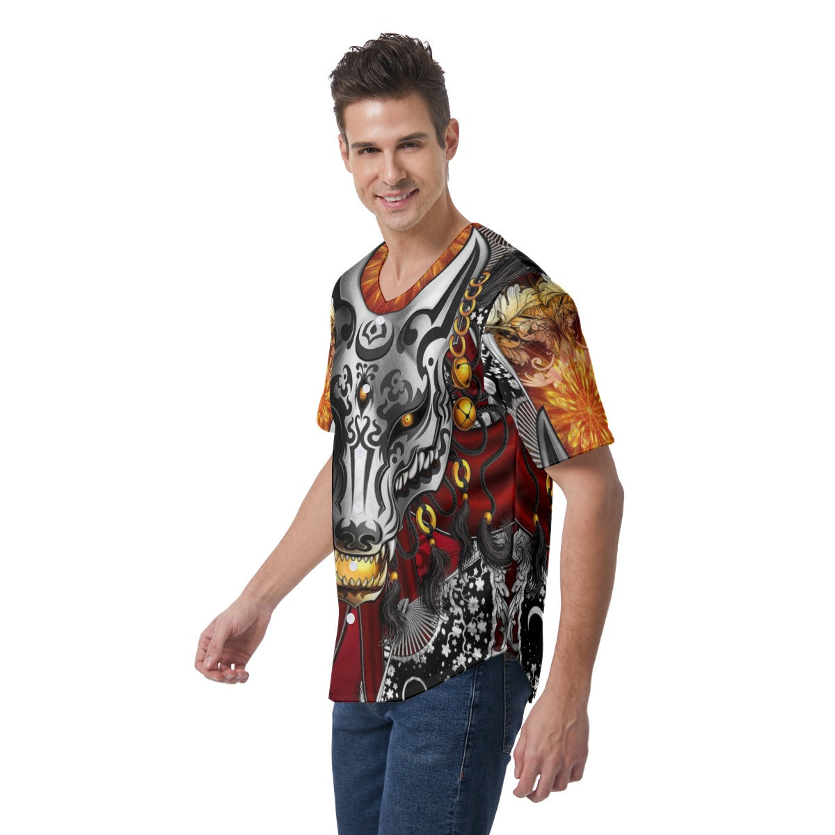 Men's Chinese Wolf Short Sleeve Baseball Jersey