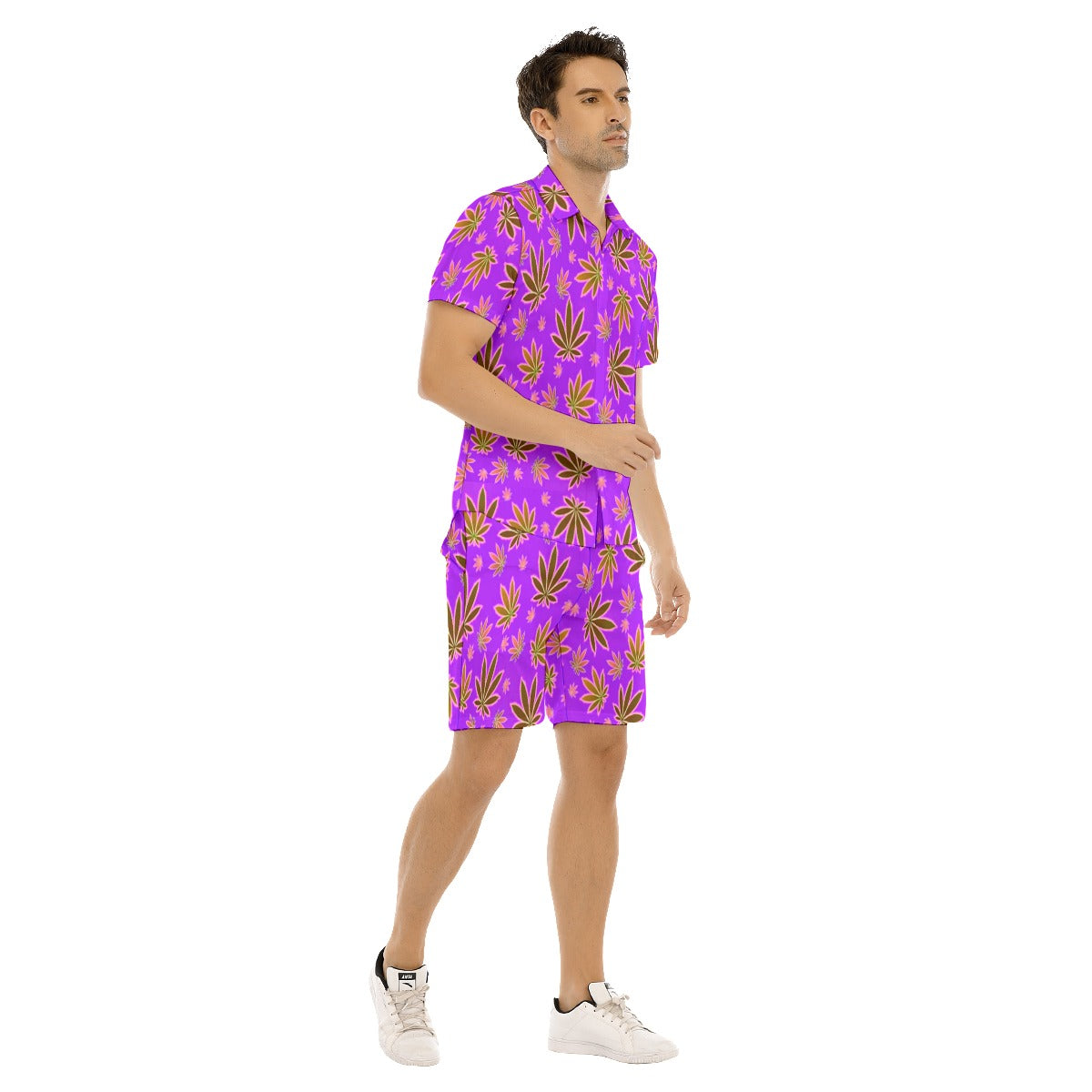 Men's Colorful Pot Leaves Short Sleeve Shirt Sets