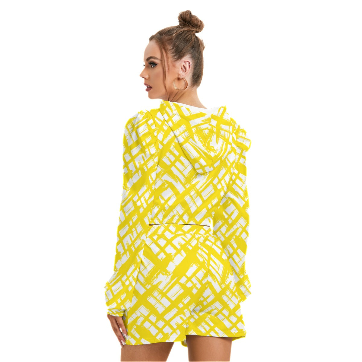 Yellow Stripes & Crosses Women's Mirco Fleece Hoodie And Shorts Set