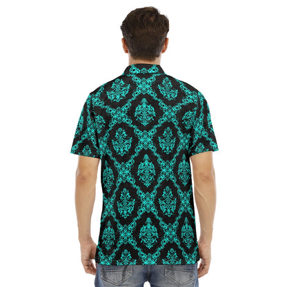 Teal & Black Ethnic Men's Polo Shirt | Velvet