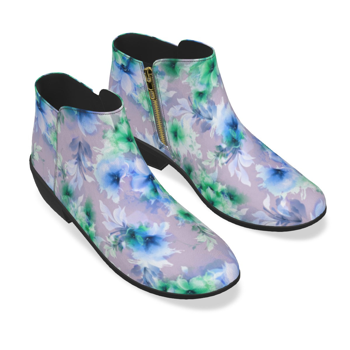 Blue & Green Abstract Flowers Men's Fashion  Boots