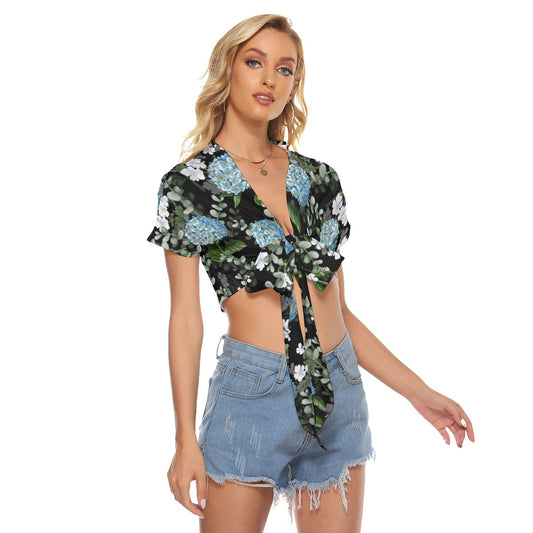 Blue Hydrangea Flowers Women's Bandage Crop Top