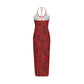 Red With Black Flowers Women's Sexy Hollow Cami Dress