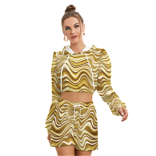 Gold Wavy Baby Women's Mirco Fleece Hoodie And Shorts Set