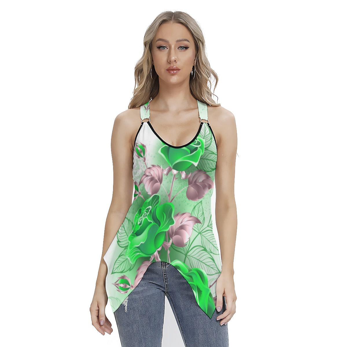 Green Roses Women's Skinny Sport Tank Top