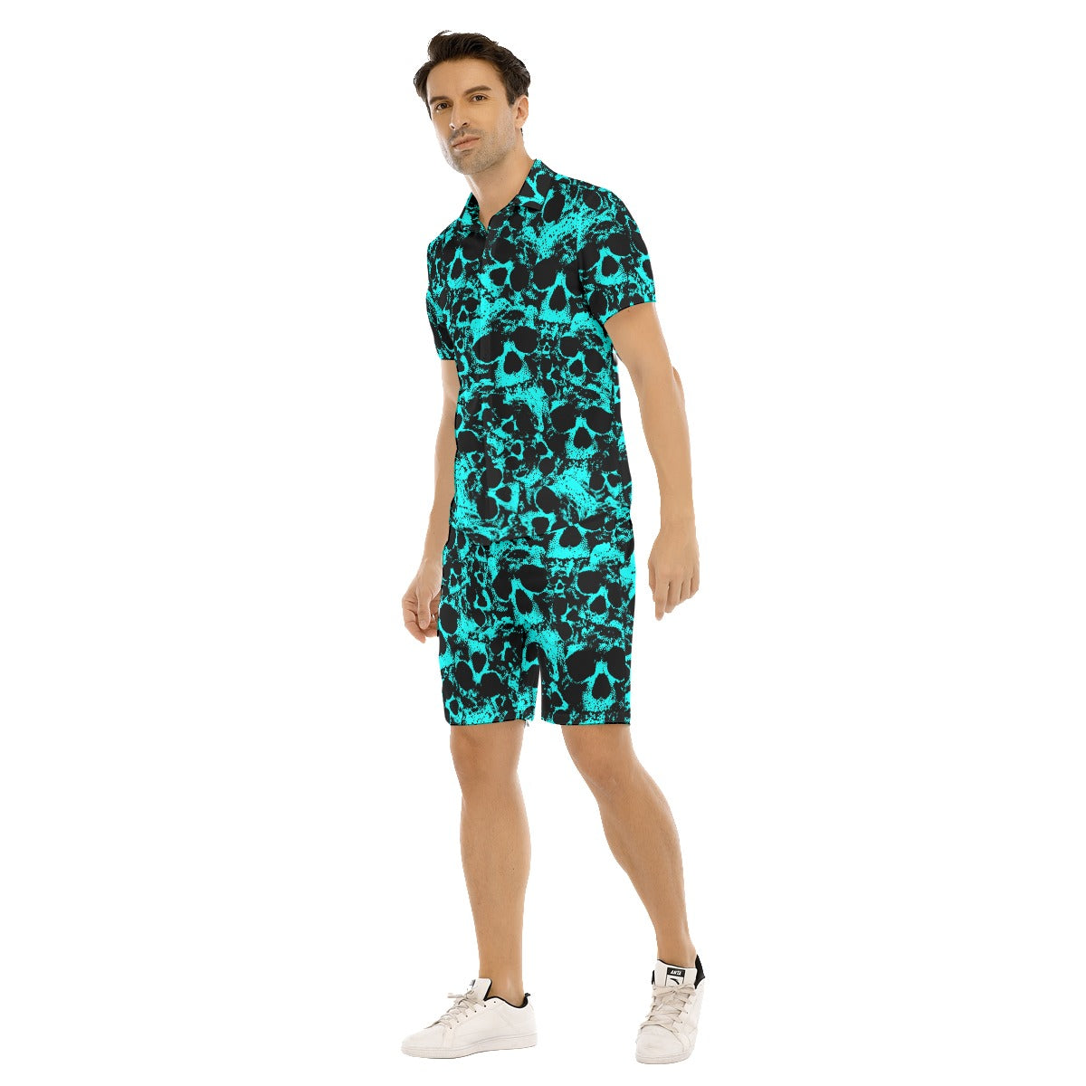 Men's Teal Skull Gang Short Sleeve Shirt Sets