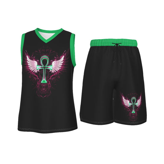 Green Ankh Men's V Neck Basketball Suit