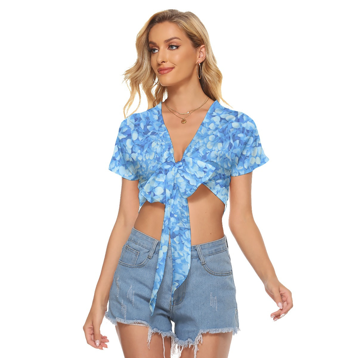 Blue Flower Peddles Women's Bandage Crop Top