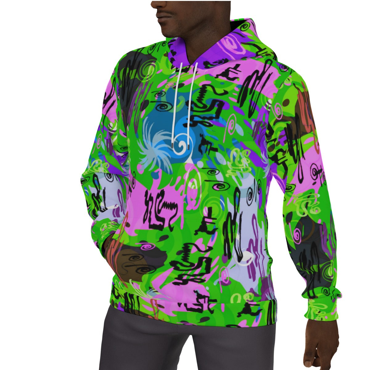 Colorful Abstract Ethnic Graffiti Style Men's Thicken Pullover Hoodie