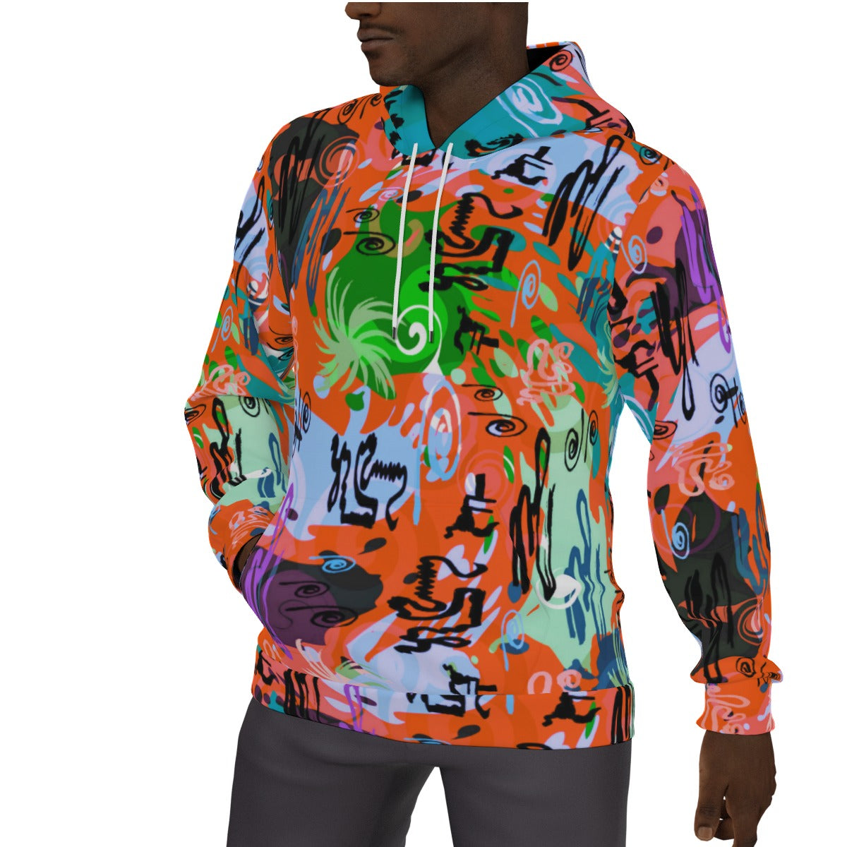 Colorful Abstract Ethnic Graffiti Style Men's Thicken Pullover Hoodie