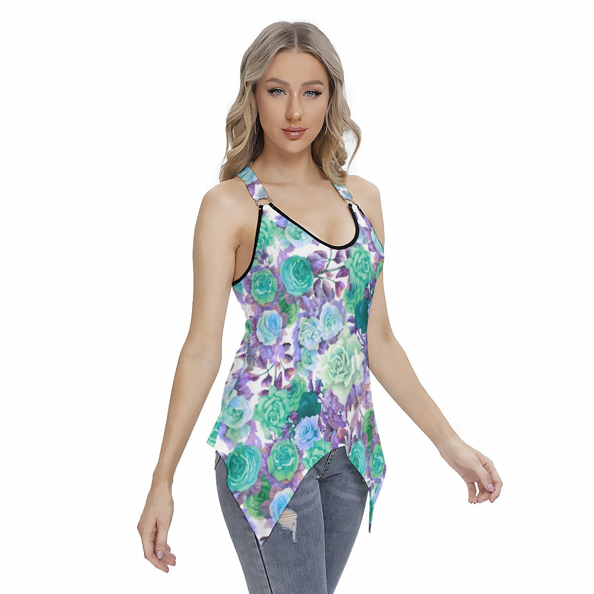 Beautiful Teal Roses Women's Skinny Sport Tank Top