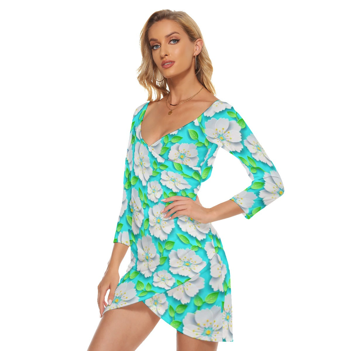 Spring Flowers Women's Off-shoulder Long Sleeve Dress