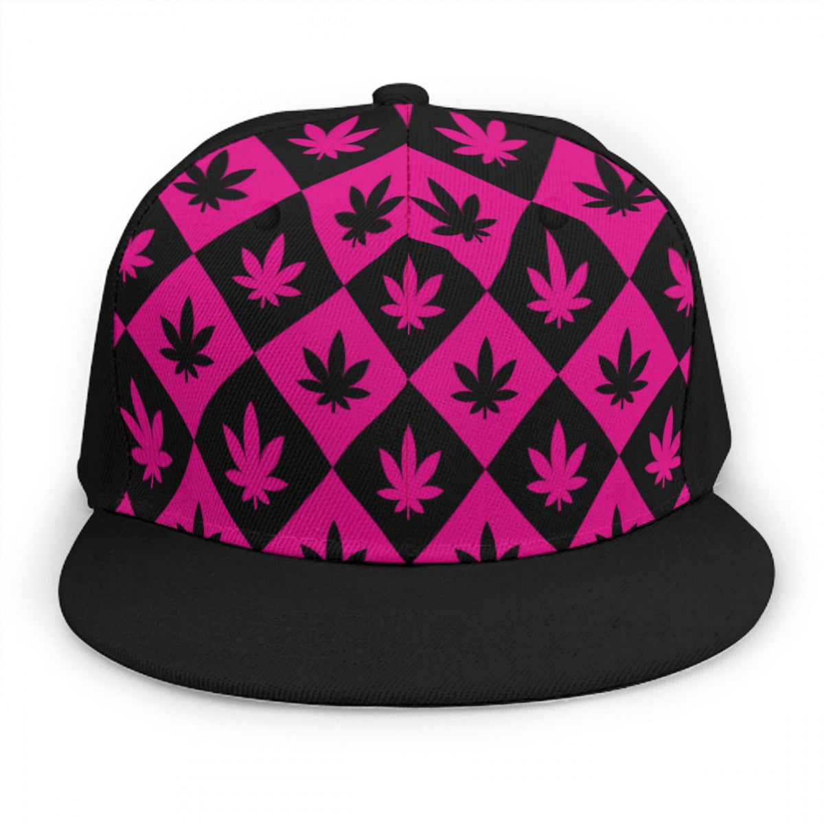 Black & Pink Stoners Only Weed Leaf Checker Snap back