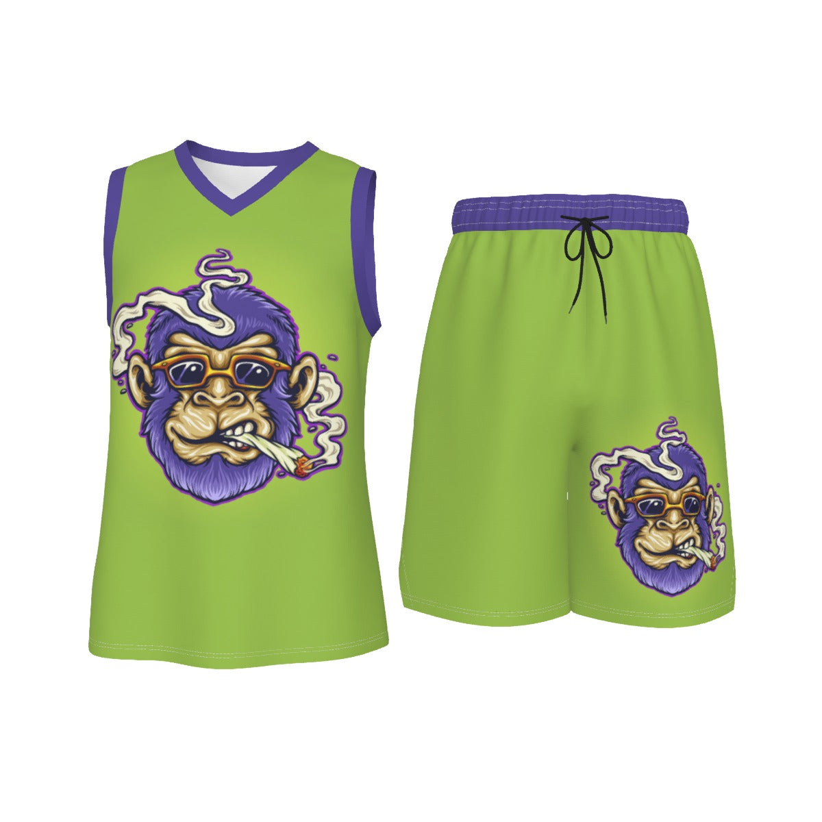 Stoners Only Monkey Men's V Neck Basketball Suit